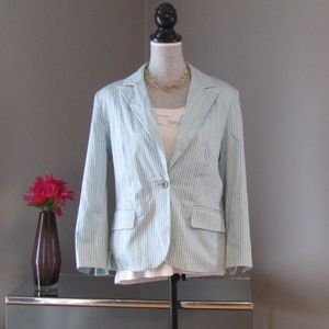 Covington Light Blue Tan White Striped Blazer Sz M